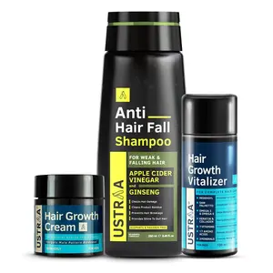 Ustraa Hair Growth Kit (Anti Hair fall Shampoo 250ml Hair Growth Vitalizer 100ml & Hair Growth Cream 100g). with Redensyl amino acids keratin biotin vitamins and natural extracts