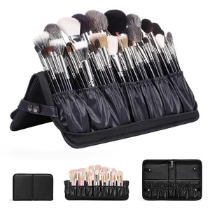 BRONSON PROFESSIONAL | Leather Makeup Brush Travel Kit | Pouch Storage Organizer (14 Pockets)