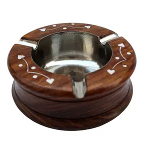 BIJNOR - METAL INLAY IN WOOD Wood Cigarette Ashtray (Brown_3.7 Inch X 3.7 Inch X 0.9 Inch)