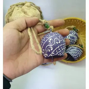 BEHAT BRASS WIND CHIMES - HANGING BELLS 7cm Round Hand Painted Festive Dcor Hanging Bells On Jute Rope Set of 5 with Jute Bag Hand Painted (Purple 7cm)