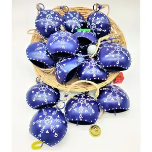 BEHAT BRASS WIND CHIMES - HANGING BELLS 10cm Big Hand Painted Festive Dcor Hanging Bells Set of 10 with Jute Bag Hand Painted (Violet 10cm)