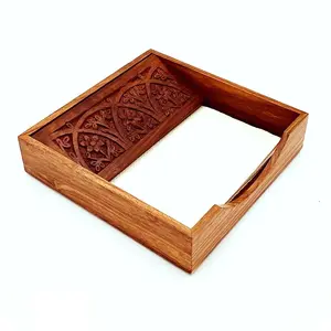 BIJNOR - METAL INLAY IN WOOD Square Full Carved Rosewood Wooden Tissue Paper Rack/Napkin Holder Stand Wooden Tissue Paper Holder Napkin Stand for Dinning Table Napkin Stand for Facial Tissue