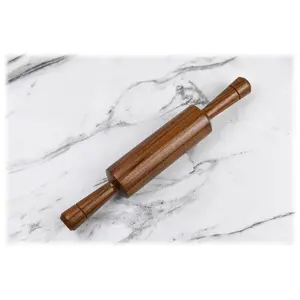 BIJNOR - METAL INLAY IN WOOD Natural Colour Wooden Belan for Chapati/Roti/Paratha/Puri/Papad Wooden Rolling Pin Roller Thick Size Chapati Roller Wooden chapathi Rolling pin Wooden Belan for Kitchen (Pin)