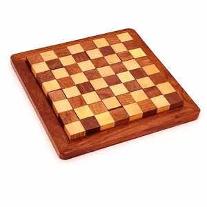 BIJNOR - METAL INLAY IN WOOD Wooden 3D Puzzle Square Shape Chess Mix Plate 13 Pieces Brown | Wooden Puzzle for Child Fun | Wooden 3D Puzzle for Child | Jigsaw Puzzle for Adults | Puzzle for Kids