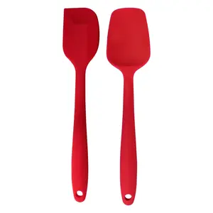 BIJNOR - METAL INLAY IN WOOD 11 Inches Red Full Silicone Spatula and Scrapper Spoon for Cooking and Baking Set of 2