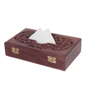 BIJNOR - METAL INLAY IN WOOD Handmade Wooden Tissue Box Napkin Holder 10 x 6 Inch Tissue Holder for Dinning Table Tissue Box Holder Tissue Paper Holder for Facial Napkins Tissue Box for Car (Jali)