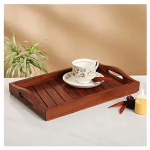 BIJNOR - METAL INLAY IN WOOD Wooden Serving Handmade & Handcrafted Tray (10 * 6 inch)