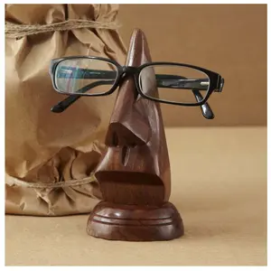 BIJNOR - METAL INLAY IN WOOD Nose Shaped 6 Inch Long Round Surface Spectacle Holder for Office Desk Spectacle Holder for Home Showpiece Wooden Unique Gifts for Men Wooden Googles Holder Decoration Stand