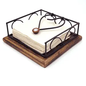 BIJNOR - METAL INLAY IN WOOD Tissue Paper Rack Napkin Holder Stand Square Napkin Holder Tissue Paper Holder for Dining Table Tissue Holder for Dining Table Napkin Holder Tissue Rack for Facial Napkins(Iron with Wood)
