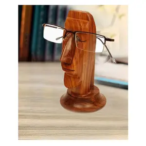 BIJNOR - METAL INLAY IN WOOD Human Face Shaped Spectacle Holder for Office Desk Spectacle Holder for Home Showpiece Wooden Unique Gifts for Men Wooden Googles Holder Decoration Stand