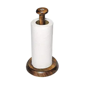 BIJNOR - METAL INLAY IN WOOD Standing Tissue Roll Paper Towel Holder for Kitchen Towels Napkin Holder for Kitchen Wooden Paper Napkin Roll Stand for Kitchen Cum Bathroom Accessories (Mango Wood)