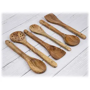 BIJNOR - METAL INLAY IN WOOD Unpolished Compact Flip/Spatula/Ladle for Cooking Dosa Wood Spoon Tools No Harmful Polish Naturally Non-Stick Wooden Spatula Wooden Spatula for Non Stick pan Neem Wood Spatula Set of 6