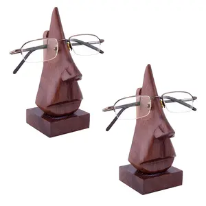 BIJNOR - METAL INLAY IN WOOD Handmade Wooden Nose Shaped Spectacle Specs Eyeglass Holder Stand 6 Inches- Set of 2