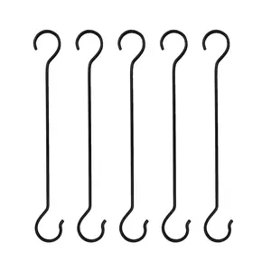 BIJNOR - METAL INLAY IN WOOD S Hooks Black | Long S Hooks for Hanging Plant | Extension Hooks for KitchenwareUtensilsPergolaClosetFlower Basket S Hook Height 50cm. (Set of 5)