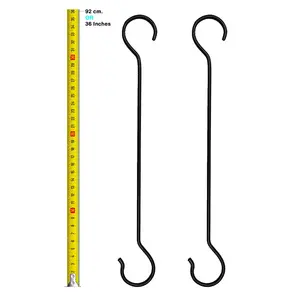 BIJNOR - METAL INLAY IN WOOD S Hooks Black | Long S Hooks for Hanging Plant | Extension Hooks for KitchenwareUtensilsPergolaClosetFlower Basket S Hook 92 Cm. Black (Pack of 2)
