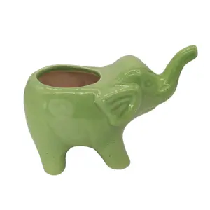 KHURJA POTTERY Ceramic Khurja Pottery Elephant Shape Handmade Small Flower Vase ( Beige Cream 4 Inch).