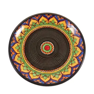 KHURJA POTTERY Handmade and Hand Decorated Crafted Khurja Pottery Ceramic Serving Plate (Brown)
