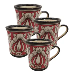 KHURJA POTTERY Coffee Mug/Cup Ceramic Set of 4 Handmade | Khurja Pottery | 250 ml