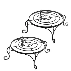BIJNOR - METAL INLAY IN WOOD Iron Indoor/Outdoor Italiano Flower Pot/Plant Stand for Home Garden or Balcony Decor (4 Leg Plant Stand Black 2 Pc)