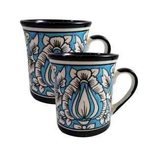 KHURJA POTTERY Coffee Mug/Cup Ceramic Set of 2 Handmade | Khurja Pottery | 250 ml