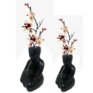 KHURJA POTTERY Modern Art Flower Vase Ceramic Handmade Designer Planter Set of 2 | Pot | Planter | Home Dcor | Khurja Pottery