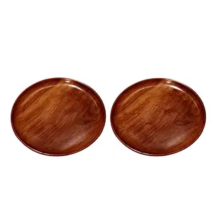 BIJNOR - METAL INLAY IN WOOD Sheesham Wooden Plate/Thaali. Multipurpose Serving Plate for Fruit Serving & Dry Fruit Serving Pizza Serving/Dinner Plate for Home and Kitchen10 Inches(Brown Set of 2)