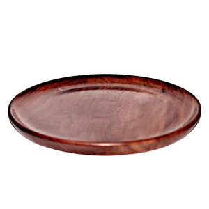 BIJNOR - METAL INLAY IN WOOD Wooden Plate/Thaali. Mulitpurpose Serving Plate for Fruit Serving & Dry Fruit Serving Pizza Serving/Food Serving Plate//Dinner Plate for Home and Kitchen. (12'' 1 Pc)