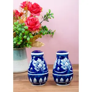 KHURJA POTTERY Ceramic Handpainted Large Salt and Pepper Set of 1 165g Each