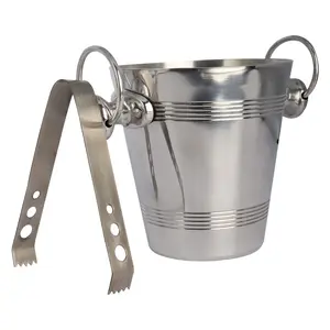 KHURJA POTTERY Ice Bucket with Tong | Handmade Aluminium Ice Bucket 1 LTR - Silver