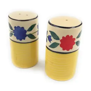 KHURJA POTTERY Salt and Pepper Shakers | Ceramic Salt and Pepper Set - Handpainted FL