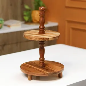 KHURJA POTTERY Cake Stand for Party | 2 Tier Cake Stand | Fruits Stand | Cakes Desserts Plate | Stands for Wedding | Wooden 2 Tier Stand for Party | Cupcake Stand | 2 Tier Cake Stand Stand