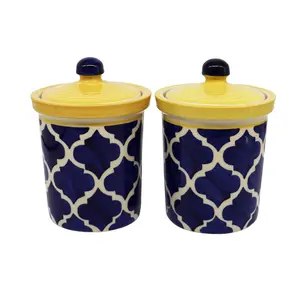 KHURJA POTTERY Ceramic Jar Set Food Storage Multipurpose 750 ml Each Set of 2