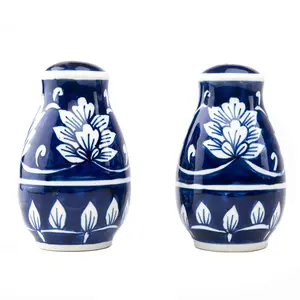 KHURJA POTTERY Handpainted Ceramic Large Size Salt & Pepper Set of 1 (HS336 Blue)