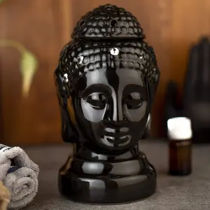 KHURJA POTTERY Budha Shape Black Electric Aroma Oil Burner & Tea Light Lamp