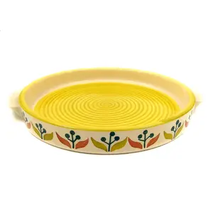 KHURJA POTTERY Ceramic Plate 8 Inches Pizza Plate Microwave Safe Round Plate - FL (Multicolor)