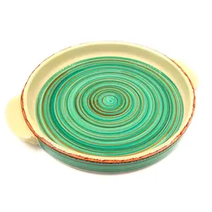 KHURJA POTTERY Ceramic Round Plate 8 Inches | Serving Plate | Pizza Plate | Microwave Safe Round Plate - GRB