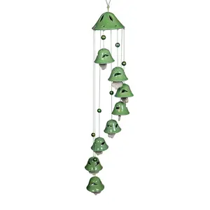 KHURJA POTTERY Handcrafted Ceramic Wind Chime for Living Room Balcony Handmade Decorative for Garden Home Office Shop Decoration Gift for Friends and Family 8 Bells Green