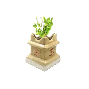 KHURJA POTTERY Ceramic Tulsi Pot for Home Office Decor Temple Decor (5 inch) (Brown)
