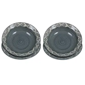 KHURJA POTTERY Ceramic Hand-Painted Microwave & Oven Safe Pasta Plate| Soup Plate | Snack Plates - Set of 4 Plates (6 Inch Seashell Grey)