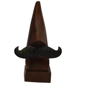 KHURJA POTTERY Wooden Nose Shaped Spectacle Holder Specs Eyeglass Holder Stand with Moustache Chasma Stand Brown