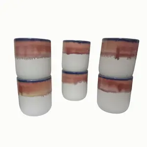 KHURJA POTTERY Ceramic kulhad Set of 6 Cups Handmade kullad Tea Set | kulhad chai Cups | Hand Painted kulhad Coffee Mug Brown Each 130 ML