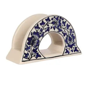 KHURJA POTTERY Napkin Holder Tissue Paper Holder in Handmade Ceramic Pottery (Blue) Perfect for Kitchen and Dinning Table