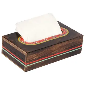 KHURJA POTTERY 'Tribal Box' Tissue Box Holder Tissue Paper Holder - Paper Napkin Holder for Dining Table Stylish Tissue Holder Kitchen in Mango Wood