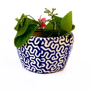 KHURJA POTTERY Planter Pot Flower Indoor Outdoor Home Office Balcony Decor Garden Ceramic (Color : Blue L x B x H :: 12 CM x 9 CM x 8.5 CM) Weight : 405 GM.