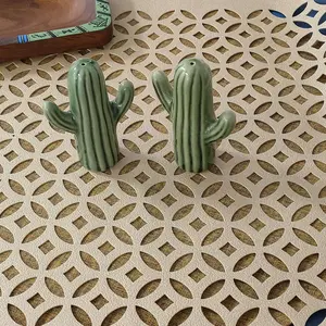 KHURJA POTTERY 'Cactus Duo' Salt and Pepper Set for Dining Table & Kitchen Ceramic Salt and Pepper Shakers Set Dispenser Set (60 ml Green)