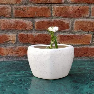 KHURJA POTTERY Planter Pot Flower Indoor Outdoor Home Office Balcony Decor Garden Ceramic (Color : White L x B x H :: 12 CM x 10 CM x 8.5 CM) Weight : 550 GM.