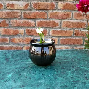 KHURJA POTTERY Planter Pot Flower Indoor Outdoor Home Office Balcony Decor Garden Ceramic (Color : Black L x B x H :: 11 CM x 11 CM x 11 CM) Weight :: 565 GM.