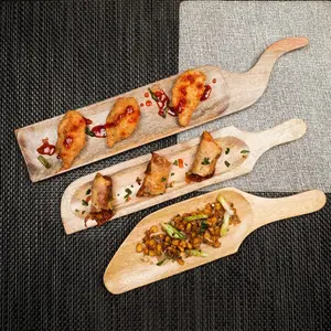 KHURJA POTTERY 'Wooden Trio' Wooden Serving Platter Plates for Snacks | Appetizer Starter Serving Platter for Home Office & Restaurants Set of 3