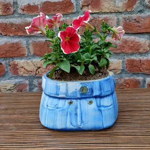 KHURJA POTTERY Planter Pot Flower Indoor Outdoor Home Office Balcony Decor Garden Ceramic (Color : Blue L x B x H :: 17 CM x 15 CM x 11.5 CM) Weight :: 1515 GM