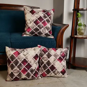 KHURJA POTTERY 'Warm Moroccan' Set of 5 Printed Cotton Cushion Cover | Decorative Throw Hand Made Multi-Color Cushion Cases (16 x 16 Inch 40 cm x 40 cm)